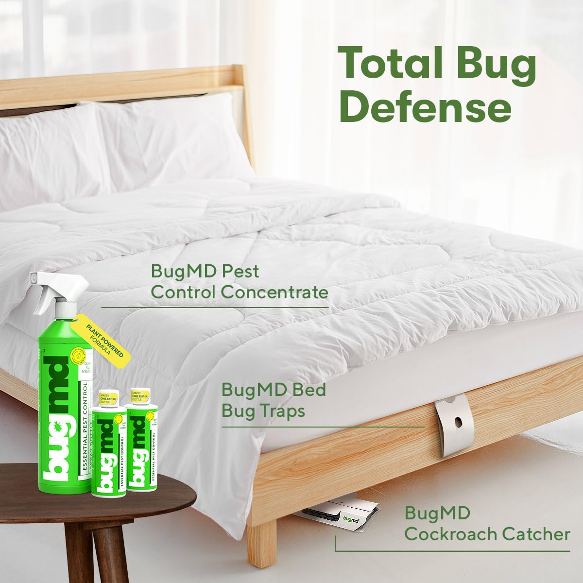 BugMD Essential Pest Control Concentrate (3 Pack) with Spray Bottle 32 oz, BugMD Cockroach Catcher (1 Pack) and BugMD Bed Bug Trap (1 Pack) Bundle