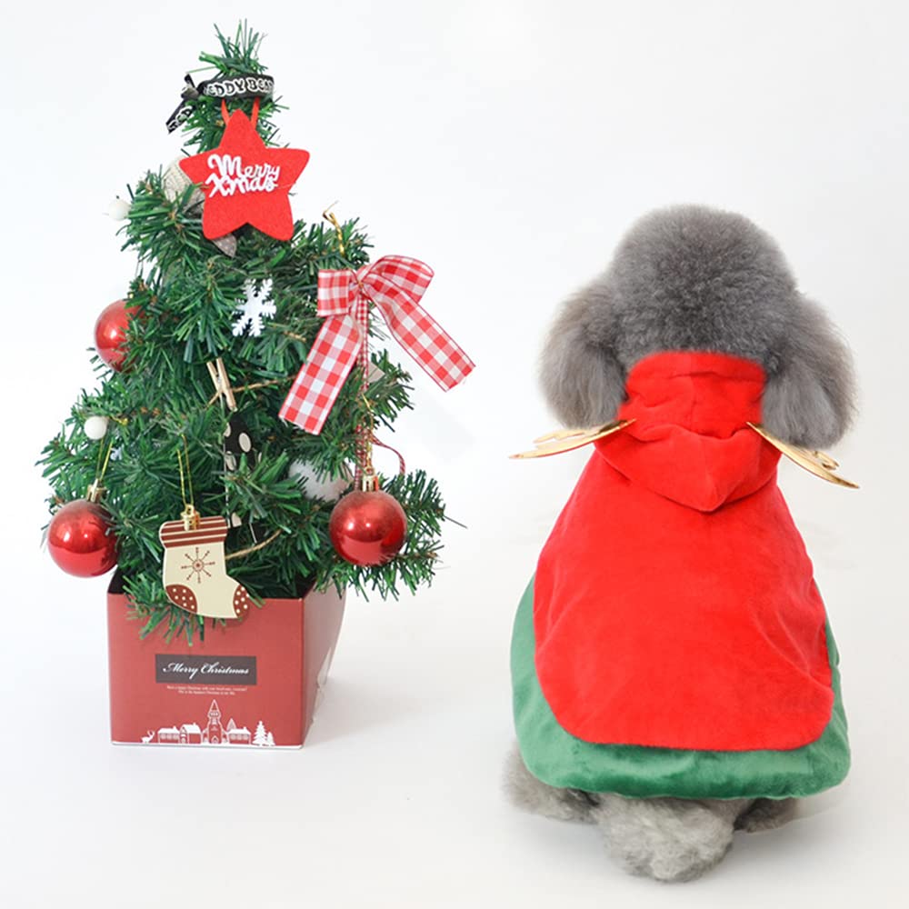 ANIAC Pet Christmas Costume Puppy Xmas Cloak with Antler Cat Santa Cape with Xmas Cap Party Cosplay Dress for Cats and Small Medium Dog (Medium, Red)