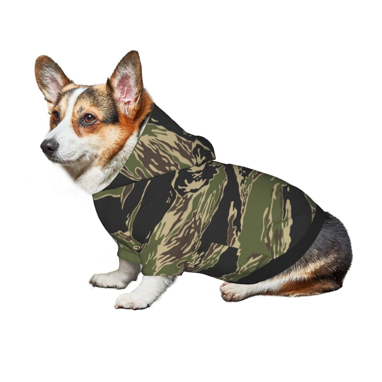 Dog Hoodie Sweatshirt for Fall and Winter, Cozy Pet Clothes for Outdoor Activities, Army Military Camouflage Vietnam Tiger Stripe Camo Pets wear Hoodies