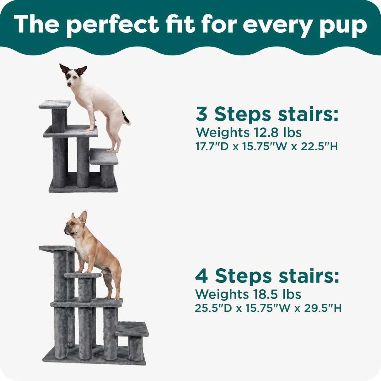 Furhaven Steady Paws Multi-Step Pet Stairs for High Beds & Sofas - Gray, 3-Step