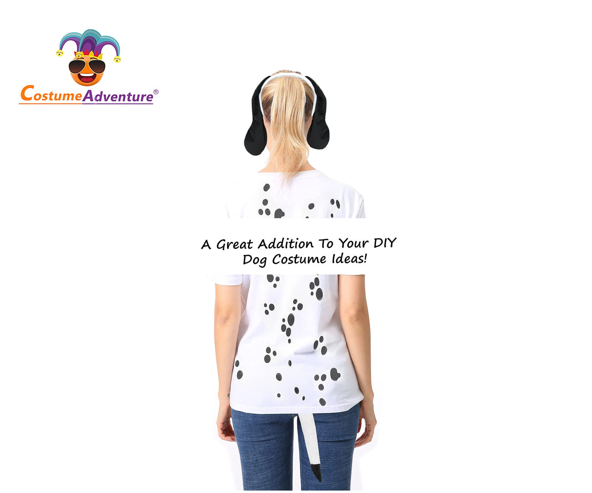Black and White Dog Ears Headband and Tail Costume Accessory Puppy Dog Costume Ears and Tail for Adults - One Size
