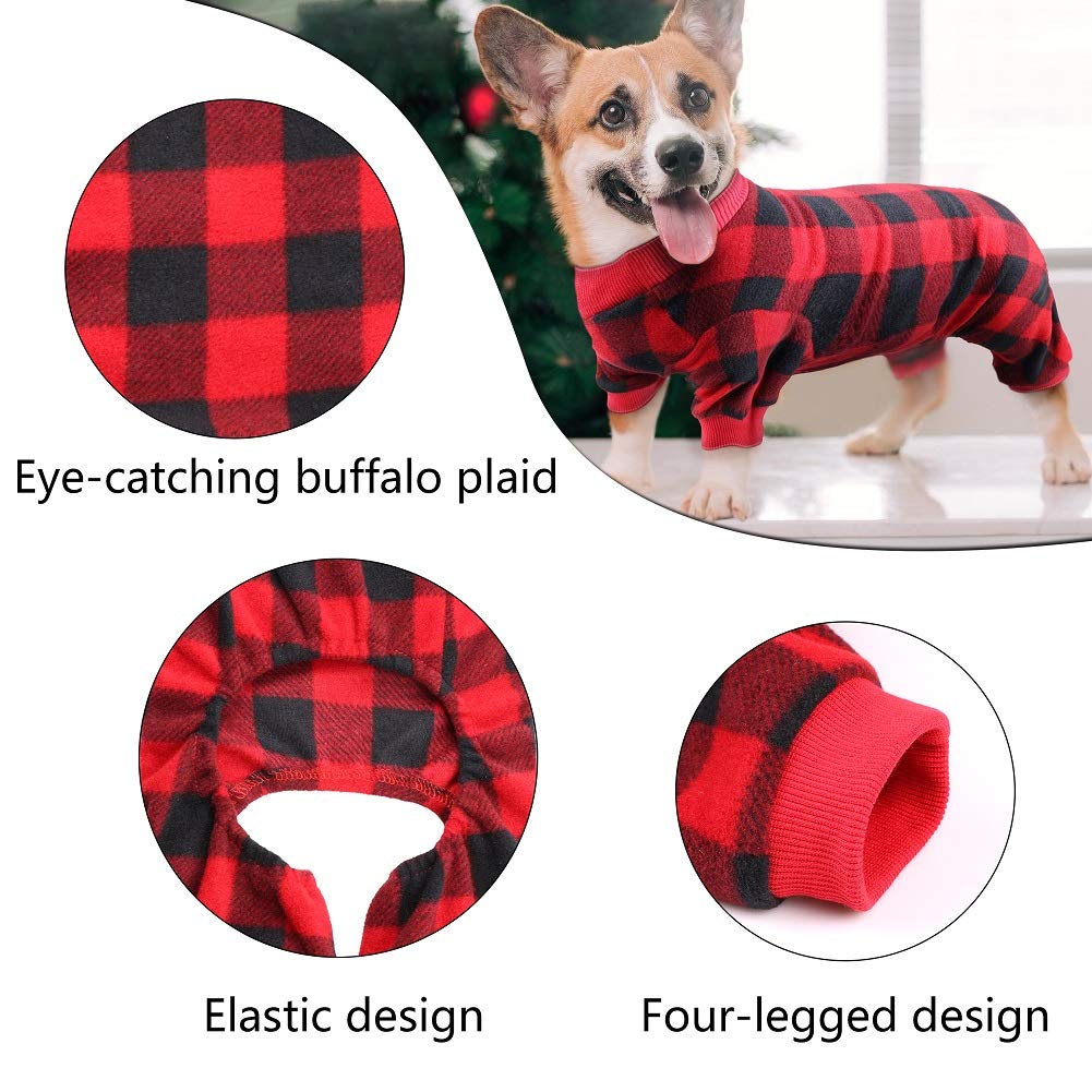 Dog Pajamas Large Sized Dog Buffalo Plaid Christmas Pajamas Soft Flannel Pet Clothes Warm and Cozy Pjs for Dogs(XL)