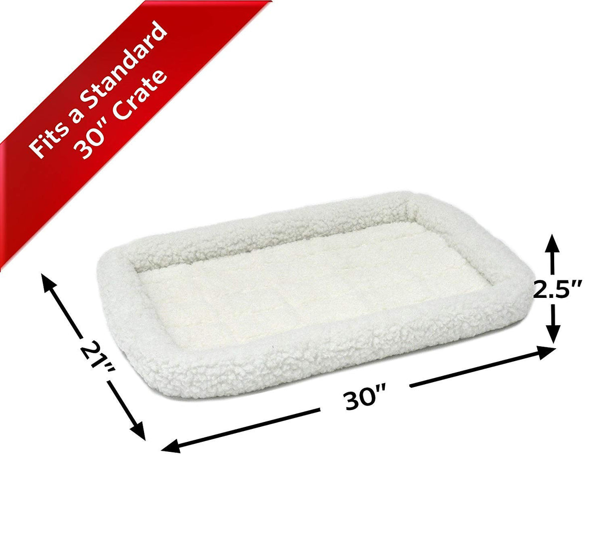 MidWest Homes for Pets QuietTime Dog Bed – White Fleece Bolster, Ultra-Soft and Machine Washable, Fits 30-Inch Crates and Carriers, for Medium Breed Dogs