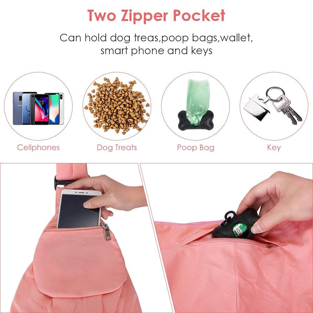 SlowTon Dog Carrier Sling - Hard Bottom Support Dog Carriers for Small Dogs with Adjustable Padded Shoudler Strap, Dog Purse for Puppy Cat Pet with Drawstring Opening Storage Zipper Pockets (Peach)