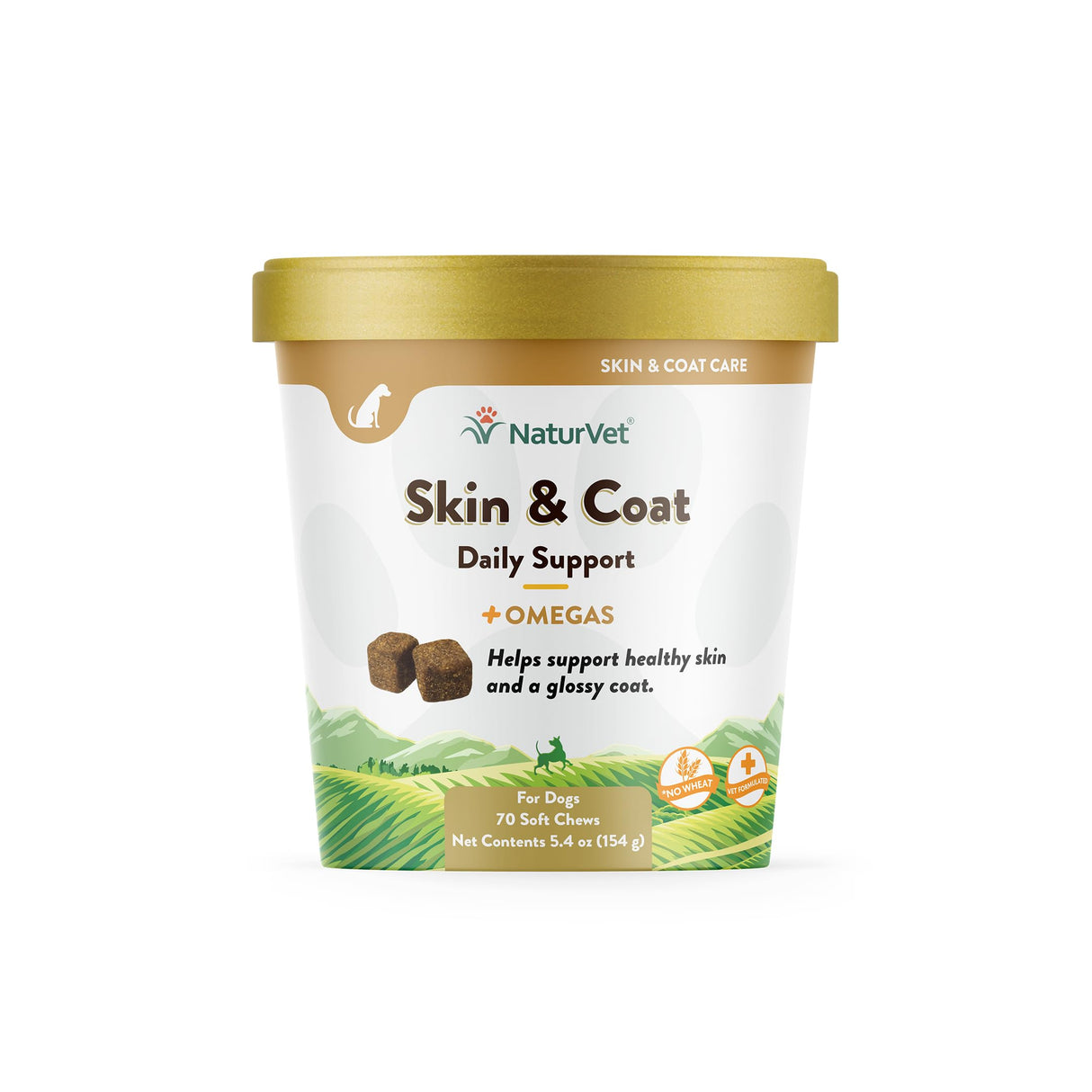NaturVet Skin and Coat Plus Breath Aid for Dogs, 70 ct Soft Chews, Made in The USA with Globally Source Ingredients