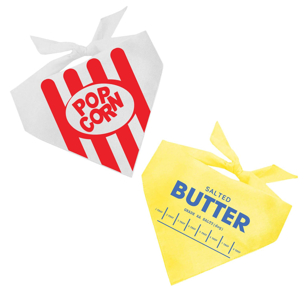 Movie Snack Costume 2-Pack Dog Bandana | 100% Cotton | Made in USA | Popcorn & Butter | Funny Dog Costume Set | Movie Night | Best Friend Matching | Halloween |X-Small (1378 & 1379)