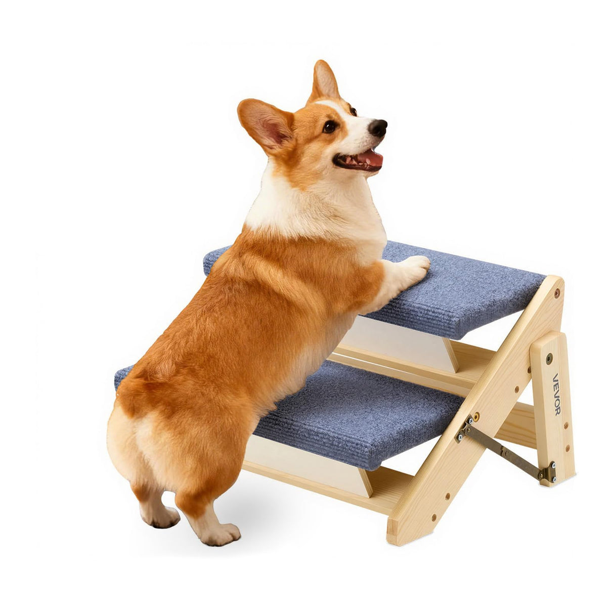 VEVOR Wood Pet Stairs, 2-Step Dog Stairs for Beds, Sofa & Cars, 110lbs Load Capacity, Floded Flat Design, Stable & Sturdy Cat & Dog Step Ladder for Small Medium Large Older Pet Puppy Essentials