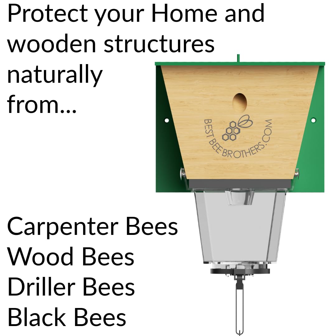 Best Bee Brothers Ultimate Pro Carpenter Bee Trap for Outside with Extra-Large, Clear External Receptacle, Internal Bee Vault & Spring-Loaded Door, 4.2” D x 5.8” W x 7.5” H