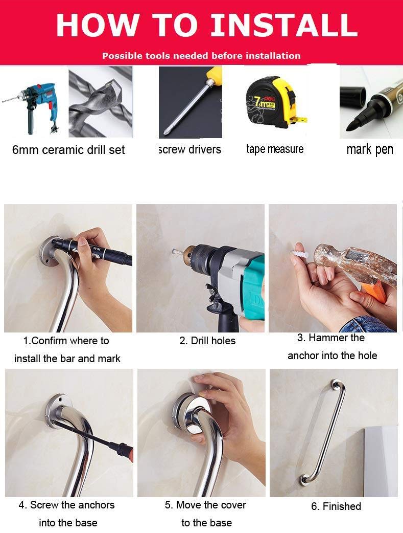 2 Pack 16 Inch Shower Grab Bar, ZUEXT Chrome Stainless Steel Bathroom Grab Bar, Shower Handle, Bathroom Balance Bar, Safety Hand Rail Support - Handicap, Elderly, Injury, Senior Assist Bath Handle