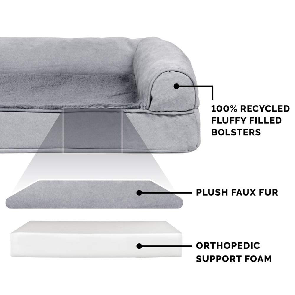 Furhaven Orthopedic Dog Bed for Large Dogs w/ Removable Bolsters & Washable Cover, For Dogs Up to 125 lbs - Plush & Suede Sofa - Gray, Jumbo Plus/XXL