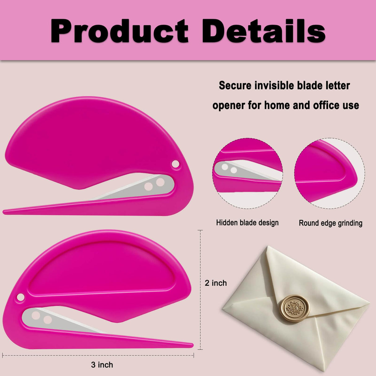6 Pack Letter Opener Envelope Slitter – Envelope Opener for Women Men,Office Worker,Graduate Students,Home,Office,Postal.Mail Opener with Safety Concealed Sharp Blade Neatly Opened Without Damage