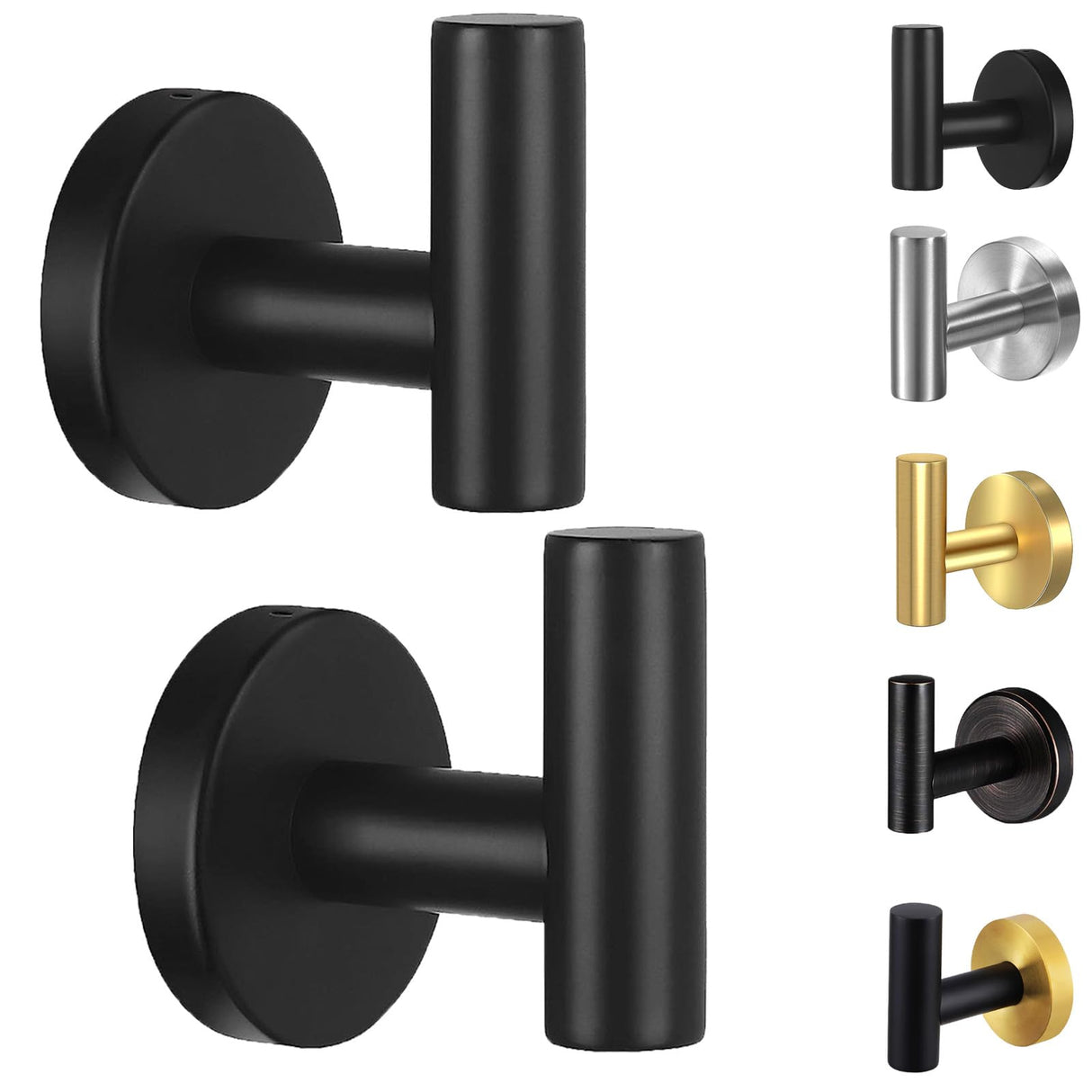 Towel Hooks for Bathroom,2 Packs Wall Mount Towel Holder,Black Matte Wall Robe Hook,Stainless Steel Heavy Duty Door Hanger Towel Hook for Kitchen, Bedroom,Hotel,Pool,Coats(Drilling)