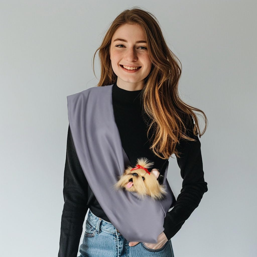 CHOOSEU Dog Sling Carrier for Small Dogs, Up to 11 lbs, Dog Carrier Sling is Easy to Carry, Hand Free, Keep Warm, Grey