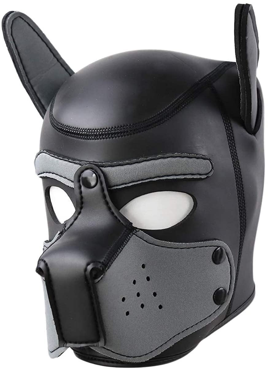 jecrizy Dog Head Masks Neoprene Puppy Hood, Neoprene Full Face Mask, Halloween Mask, Novelty Party Costume (X-Large, Gray)