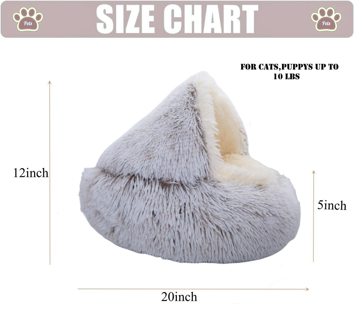 ZaneSun Calming Round Dog Bed & Cat Cave with Hooded Cover, Plush Fluffy Anti-Anxiety Cat Bed, Waterproof Bottom Washable (Coffee, 20x20inch)