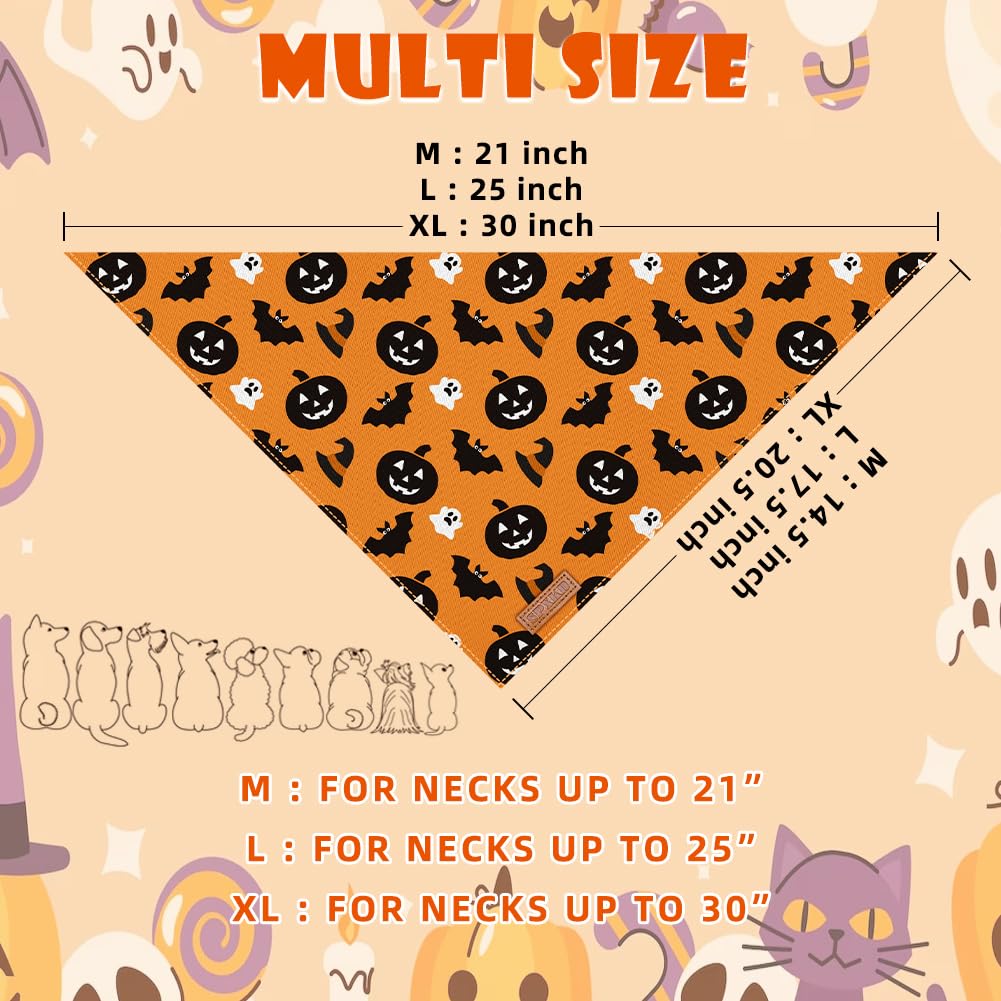 Halloween Dog Bandanas 2 Pack Washable Soft Cotton Halloween Pumpkin and Spider Bibs Scarf Multiple Sizes Offered Premium Durable Fabric Adjustable Fit