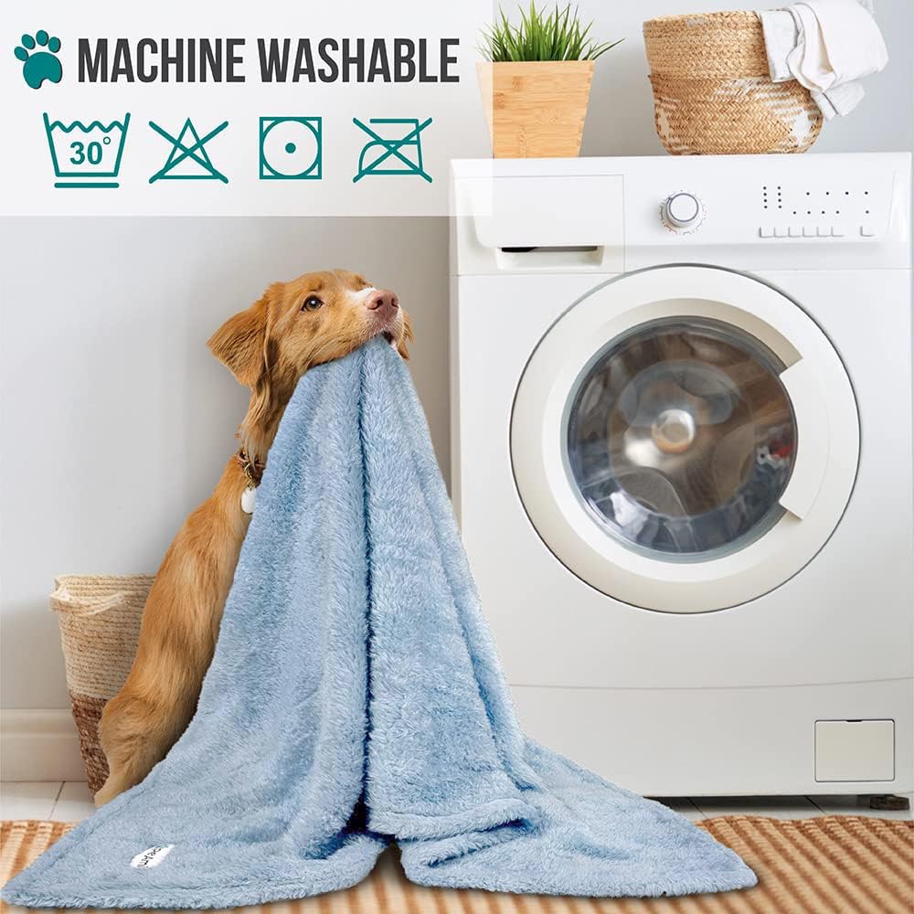 PetAmi Fluffy Soft Dog & Cat Blanket, Blue Sherpa Fleece, Calming Pet Blanket Throw for Bed & Sofa, X-Large 60x80