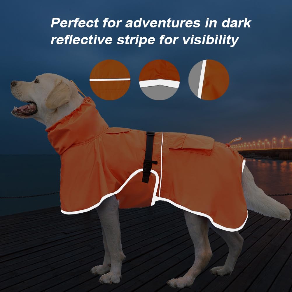 KOOGAL Reflective Dog Raincoat Waterproof Adjustable Dog Hooded Poncho Raincoat for Medium Large Dogs, Lightweight Pet Rain Jacket (Orange, 3XL)