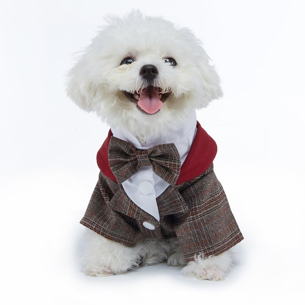 DOTEYAYP Dog Tuxedo Shirt for Small Dog Cat Wedding Party Christmas Costume Puppy Formal Suit Holiday Outfit (X-Large, Coffee)