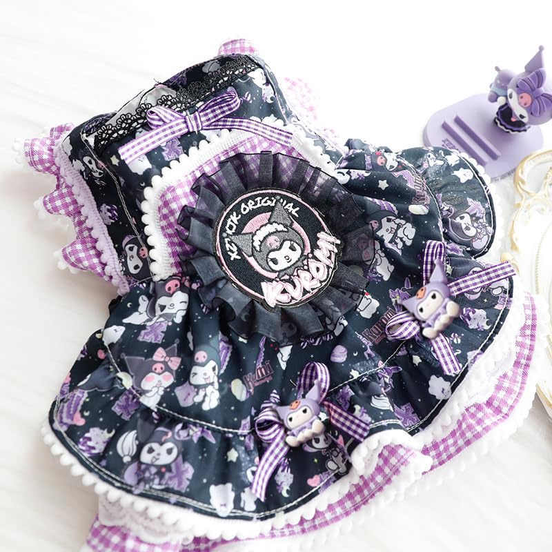 Dog Princess Dresses Kuromi for Small Dogs Lolita Clothes Goth Lace Costume Pet Girl Cute Coat Outfits Fall Costumes (L,Black)