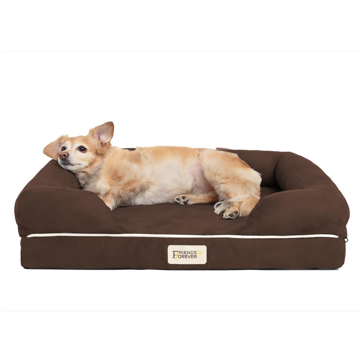 Chester Small Dog Bed - Orthopedic Memory Foam Mattress, Calming Couch, Wall Rim Pillow, Water Resistant, Washable Cover, Non-Slip, Cocoa Brown