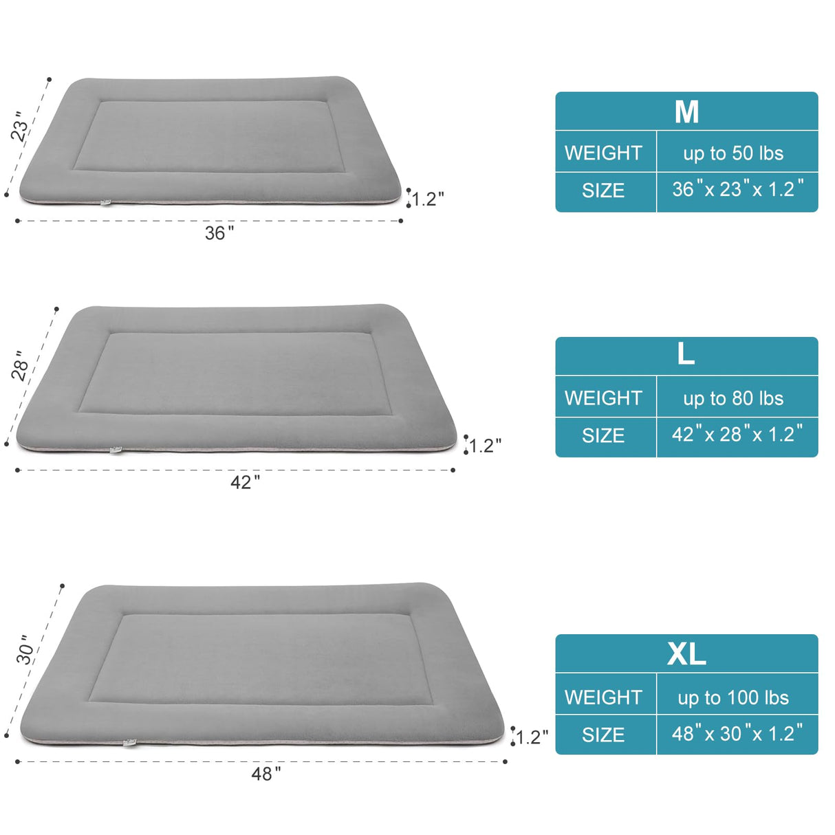 Magic Dog Extra Large Dog Bed Soft Dog Crate Pad Dog Mat, Jumbo 48 Inches Machine Washable Pet Bed Kennel Pad with Non-Slip Bottom, Gray