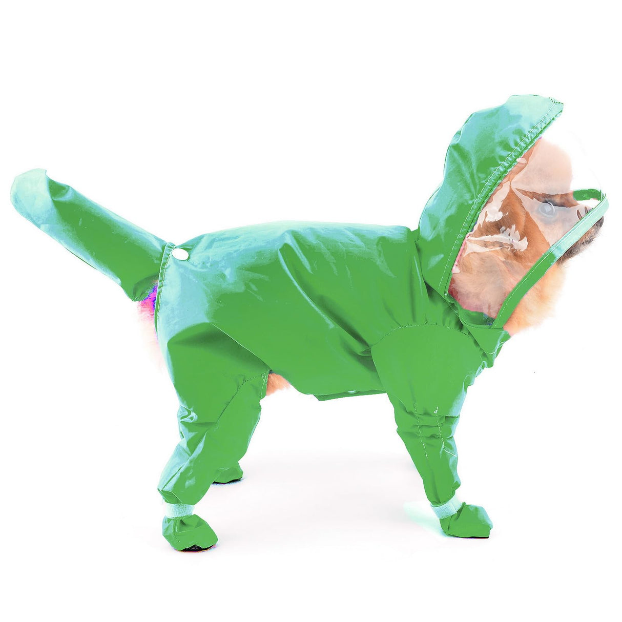 PAIDEFUL Small Dog Full Body Coverage Raincoat Solid Four-Leg Onesie Rain Jacket Waterproof Hoodie Puppy Clothes Button Lightweight Cats Costume, Green, XXL