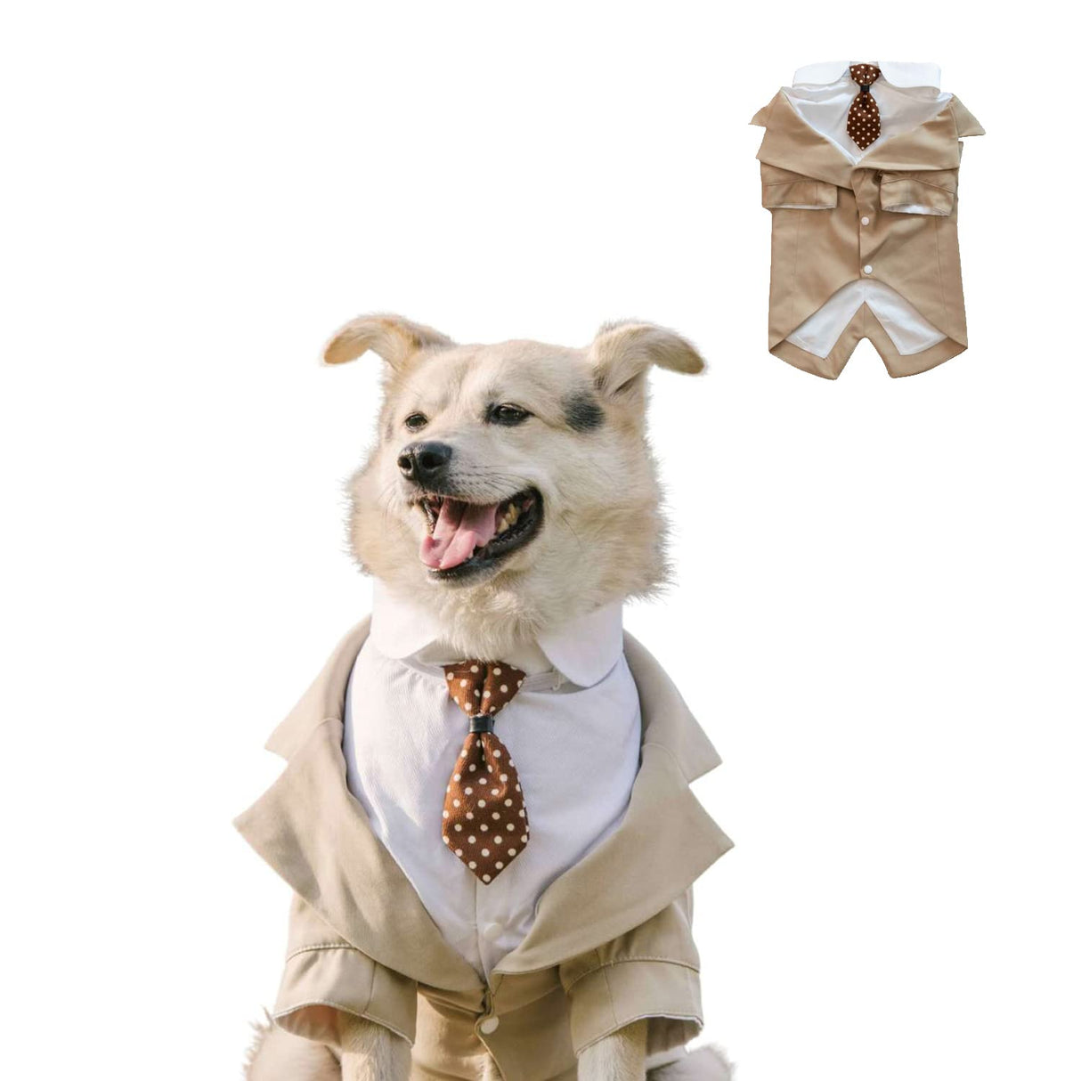 HDKUW Large Dog Wedding Shirt, Dog Tuxedo with Bow Tie, Dogs Wedding Formal Suit, Doggie Prince Gentleman Costume for Medium Large Dogs Khaki L