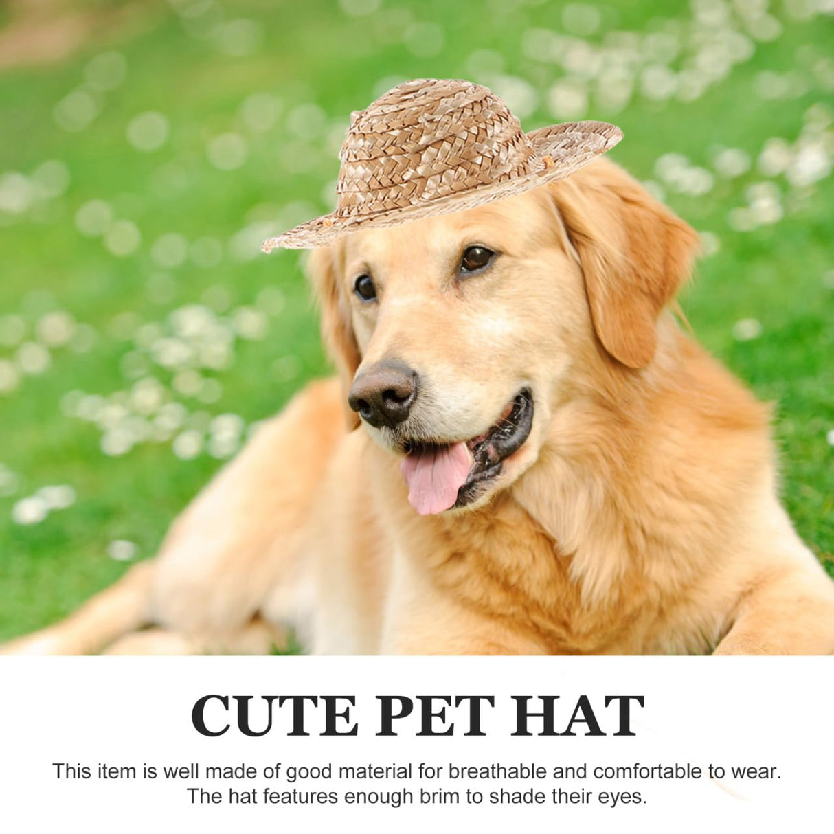 ULTECHNOVO Pet Straw Sun Hat Adjustable Summer Bucket Cap for Dogs and Cats Large Size 8.3 Inch Breathable Garden Beach Outdoor Protection