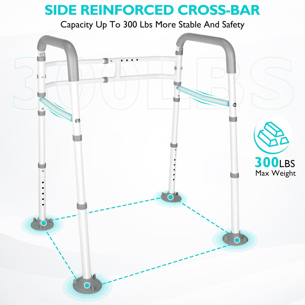 Toilet Safety Frame- 300lbs Adjustable Safety Grab Bar, Toilet Frame with Handle and Suction Cups Toilet Safety Guard for Elderly (White Grey)