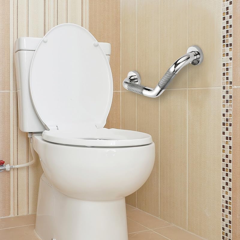 Grab Bars for Bathtubs and Showers- 1-1/4 x 16" Angled Shower Grab Bar for Seniors Knurled Stainless Steel Handicap Grab Bars for Wall (Polished Nickel, 1 Pack)