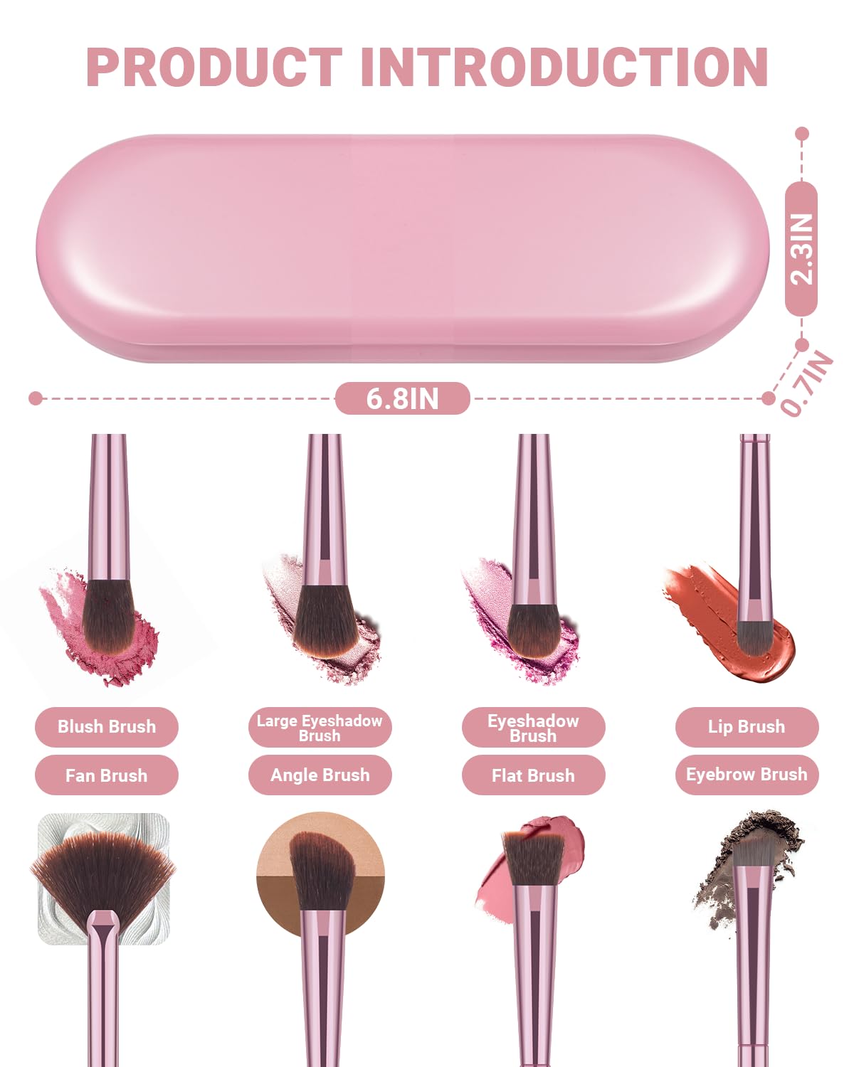 8Pcs Makeup Brushes Set Premium Eyeshadow Brush Professional Angled Eyebrow Brush Lip Brush Eyeshadow Brush Set With 3Pcs Powder Puffs and Pink Case 12 in 1