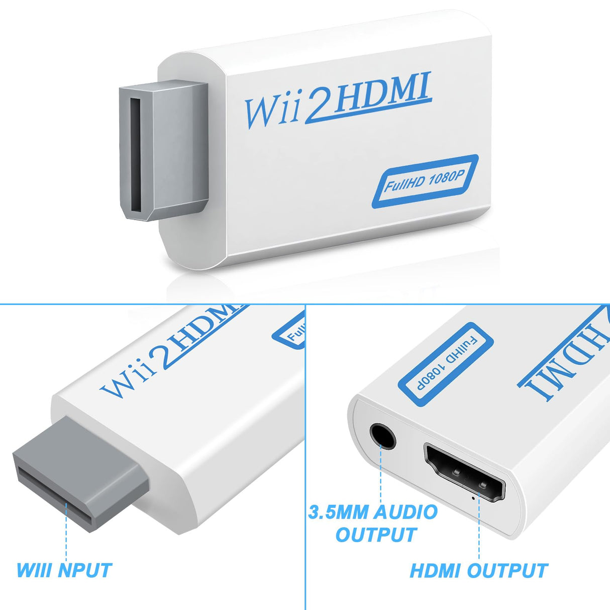 Wii to HDMI Adapter, 1080P Wii HDMI Adapter, Wii2HDMI Converter for Nintendo Wii/Wii U, Supports All Display Modes with 3.5mm Audio Jack Connector to HDTV Smart TV