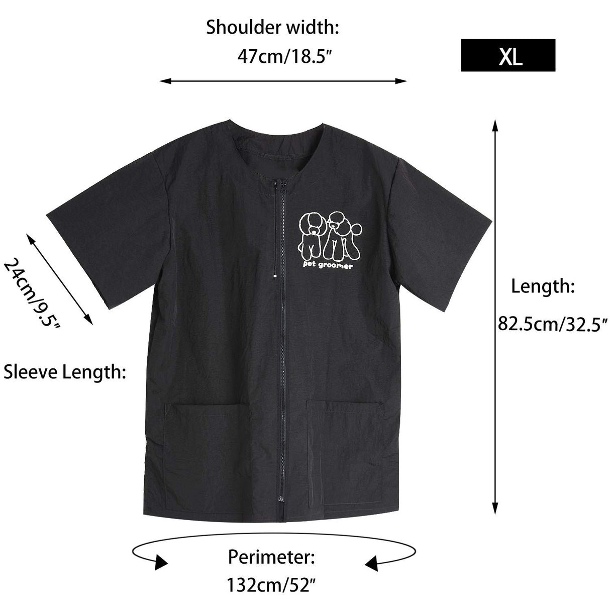 Noverlife Short Sleeves Pet Grooming Work Clothes with Full Zipper, XL Size, Splash Proof Anti-Static Pets Beautician Smock, Dog Cat Groomer Cosmetologist Uniforms for Pet Shop Men Women