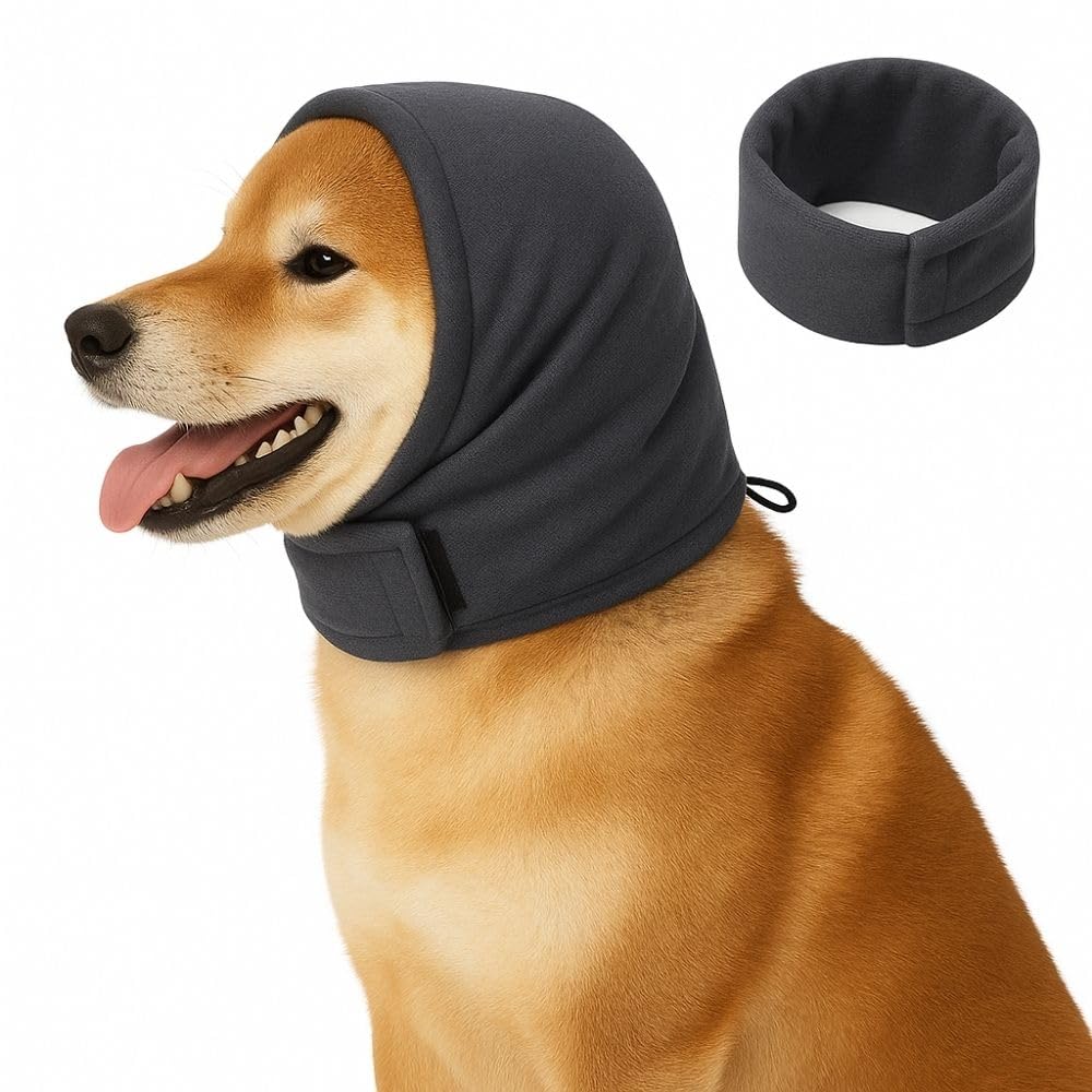 No Flap Ear Wraps for Dogs – Adjustable Dog Ear Wrap & Earmuffs for Noise Protection, Bath & Grooming – Dog Ear Cover for Anxiety Relief, Hematoma & Shaking (Dark Gray, M)