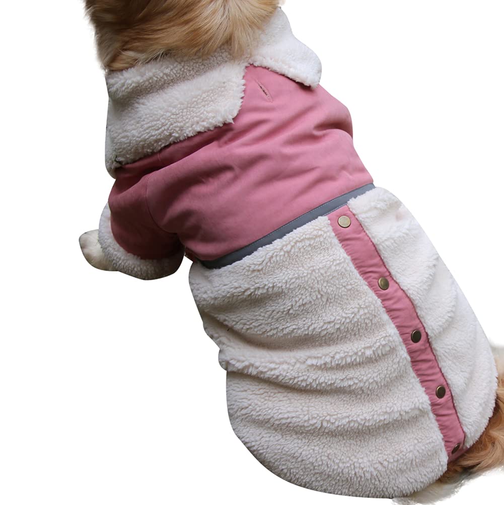 Vecomfy V-Collar Dog Coats for Medium Dogs Sweater Fleece Lining Warm Doggie Jacket for Cold Winter Pink L