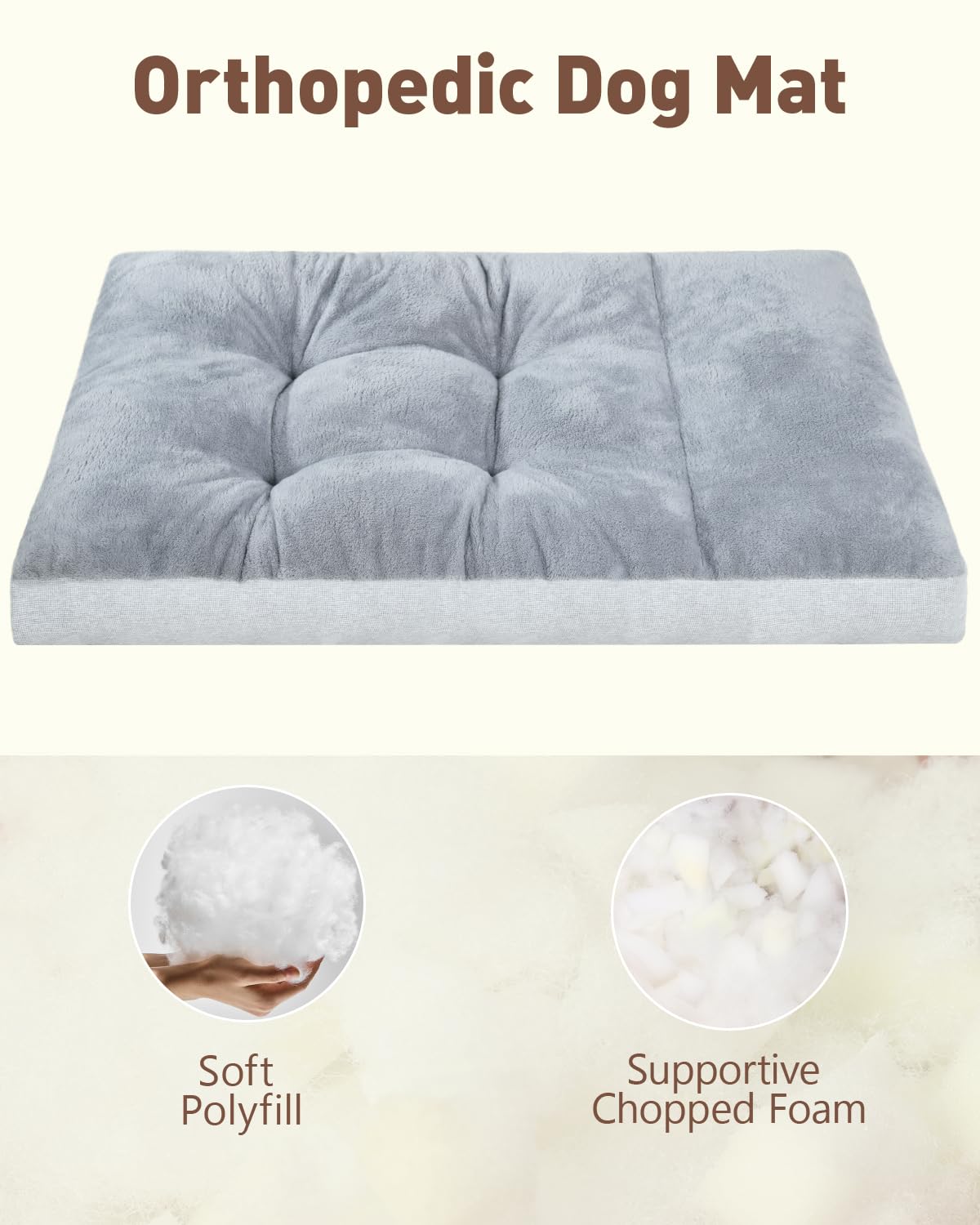 NUPIDA Washable Dog Bed for Extra Large Dogs, XXL Crate Bed Plush Pet Kennel Pad with Non-Slip Bottom, Pet Sleeping Mat, 47x29 Inch, Light Gray