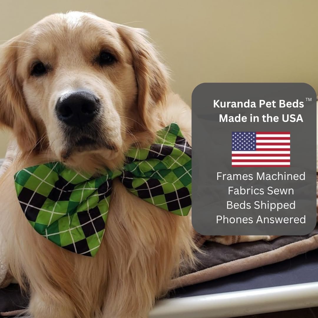 Kuranda Chewproof Elevated Dog Bed - Silver Aluminum - 30" x 20" - Cordura Nylon - Forest Green