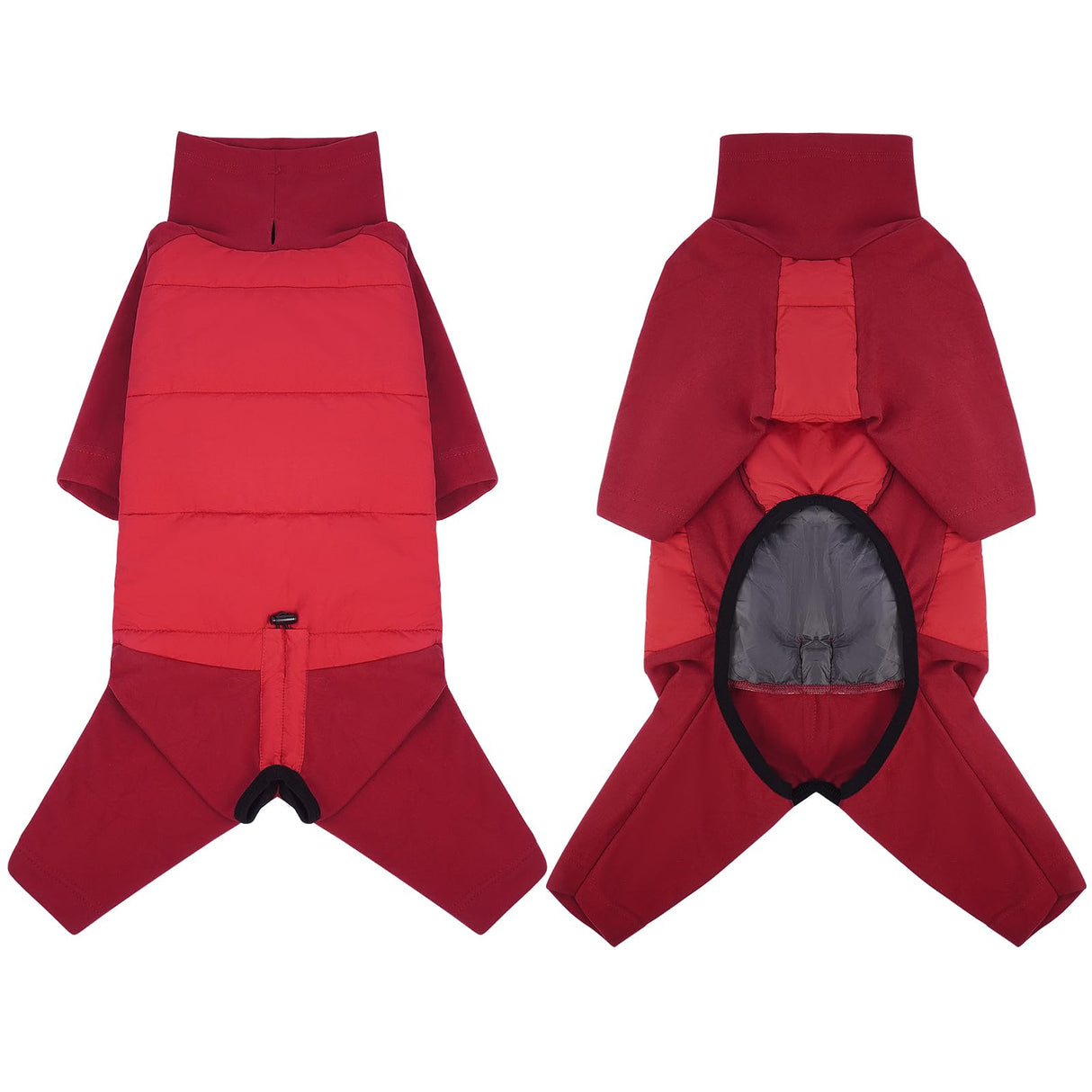 ROZKITCH Waterproof XL Dog Jacket for Winter, Dog Pajamas for Large Dogs, Pullover Fullbody Clothes Jumpsuit, Fleece Cold Weather Coats, Four-Legged Snowsuit with Leash Hole Red XL