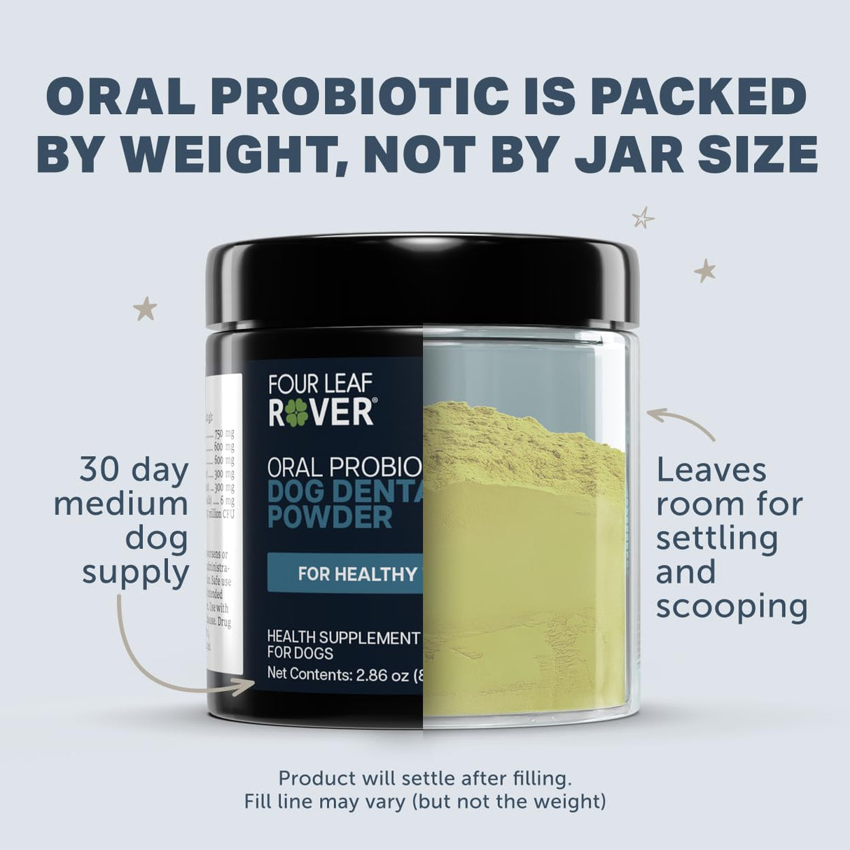Four Leaf Rover Dog Dental Powder – Natural Probiotic Support for Bad Breath, Tartar & Plaque – with Red & Brown Kelp, Weissella Cibaria, Aloe & Chamomile – 30-Day Supply