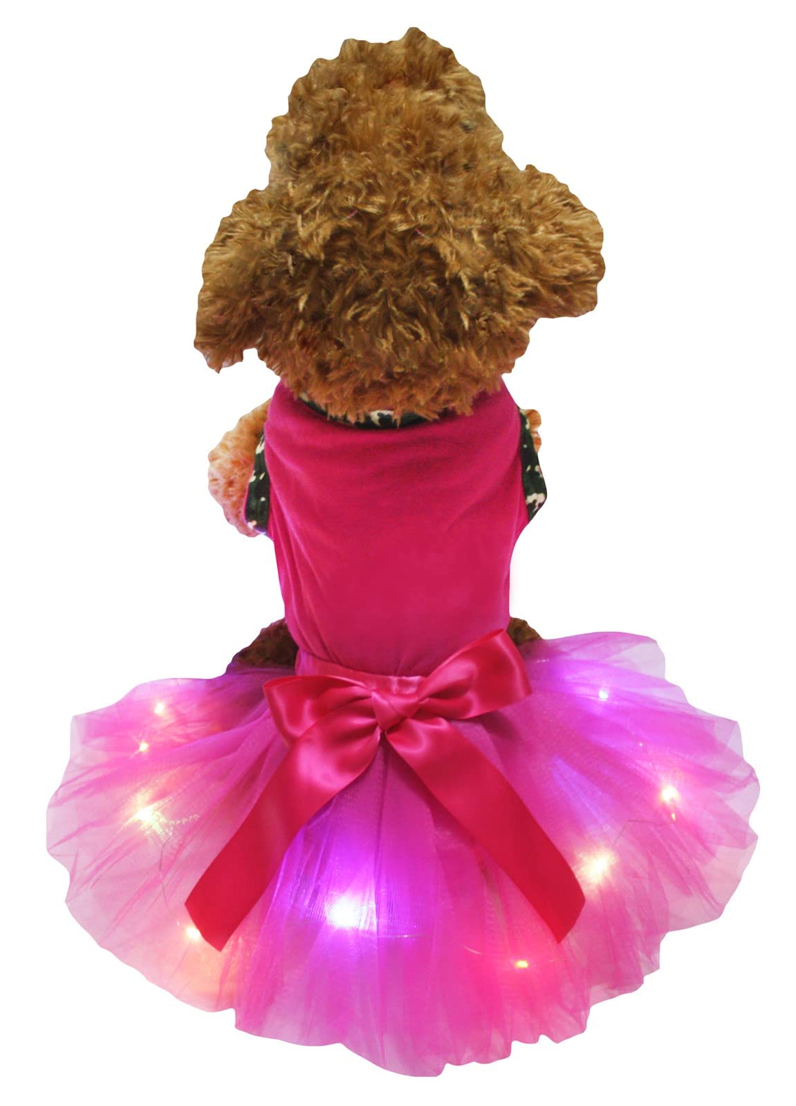 Petitebella Plain Shirt LED Light Tutu Puppy Dog Dress (Hot Pink/Hot Pink, Medium)