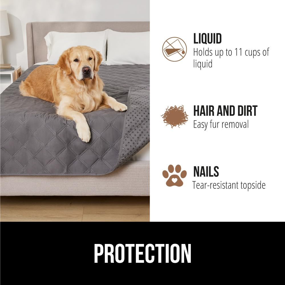 GORILLA GRIP Waterproof Bed Cover for Dogs, 82x52, Gripped Slip Resistant Backing, Leak Proof Washable Dog Blanket Covers Sofa, Couch, Sectional, Crate, Car, RV Seats, Pet Puppy Essentials, Charcoal