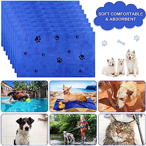 Chumia 8 Pcs Bulk Towels for Drying Dogs Cats Pet Towels Puppy Microfiber Quick Drying Dog Paw Bath Bathing Supplies Absorbent for Medium Pets(Dark Blue,40 x 24 Inch)