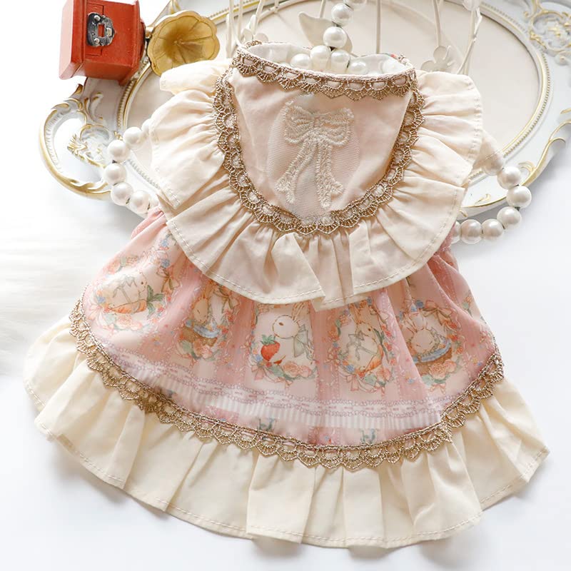 AZA Dog Princess Dresses for Small Dogs Cat Lolita Lace Bow Clothes Bunny Costume Pink Pet Girl Cute Coat Outfits Spring Costumes Summer (S,Pink Bunny)