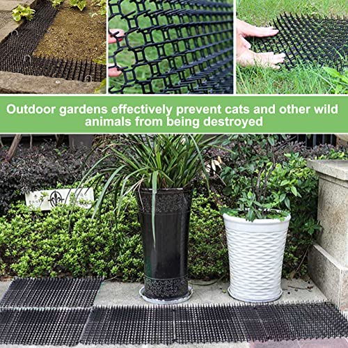 TSLBW 6.2 * 8 Inch 12 Pcs Cat Scat Mat with SpikesCat Repellent Mat with Spikes Pet Deterrent Net Anti Cat Mat Gardening Plastic Cat Scat Mat with 8 U-Shaped Pegs Wild Animal Garden Plants