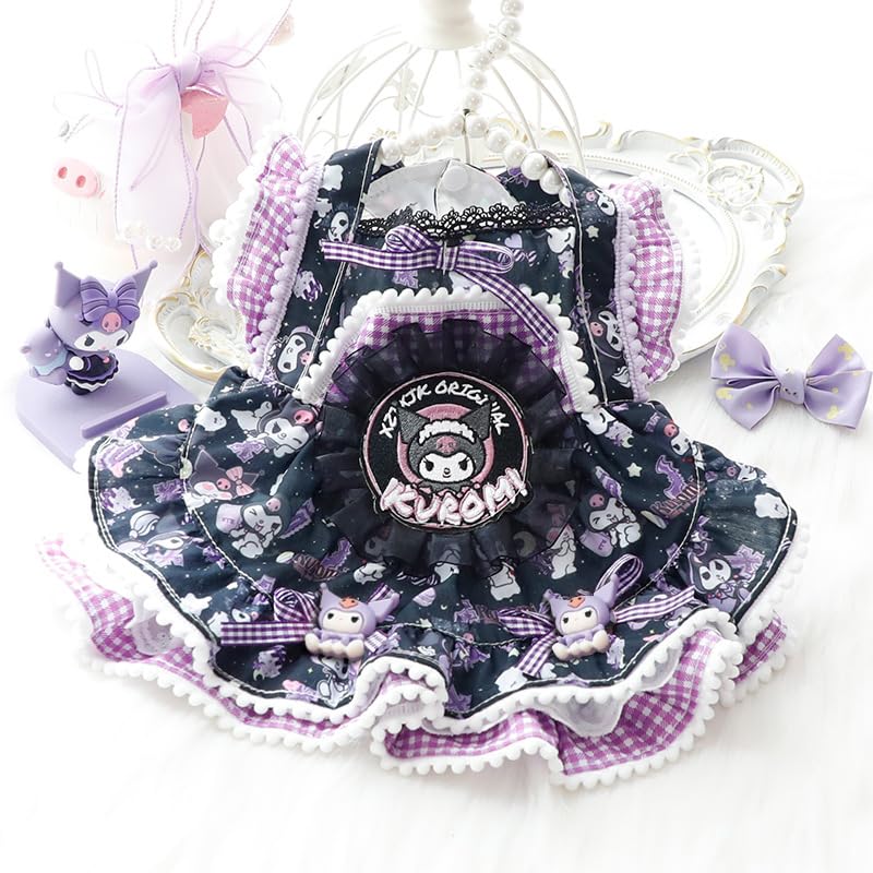 Dog Princess Dresses Kuromi for Small Dogs Lolita Clothes Goth Lace Costume Pet Girl Cute Coat Outfits Fall Costumes (L,Black)