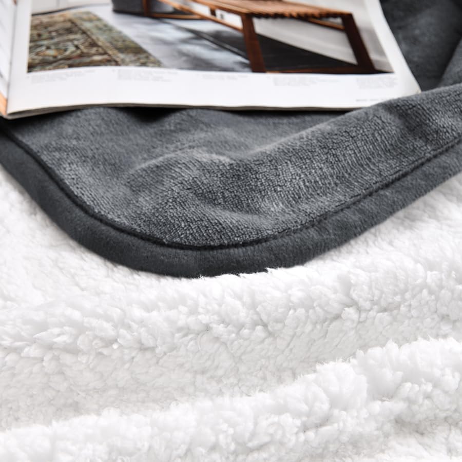 Waterproof Blanket for Bed Couch Sofa, Soft Liquid Pee Proof Pet Blanket for Dog Puppy Cat, Reversible Sherpa Fleece Furniture Protector (Dark Grey, 50x60 inches)
