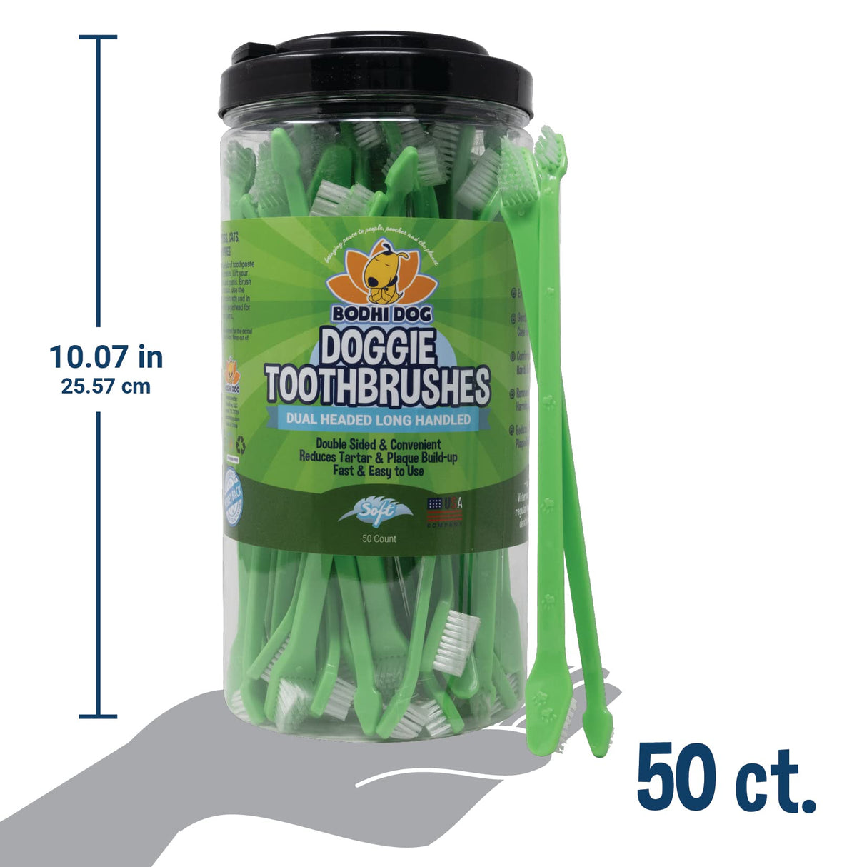 Bodhi Dog Dual-Headed Toothbrush for Dogs & Cats - Soft Bristles for Gentle Pet Dental Care - Puppy & Adult Teeth Cleaning - Easy-to-Use Design for Healthy Gums & Fresh Breath (50 Count)