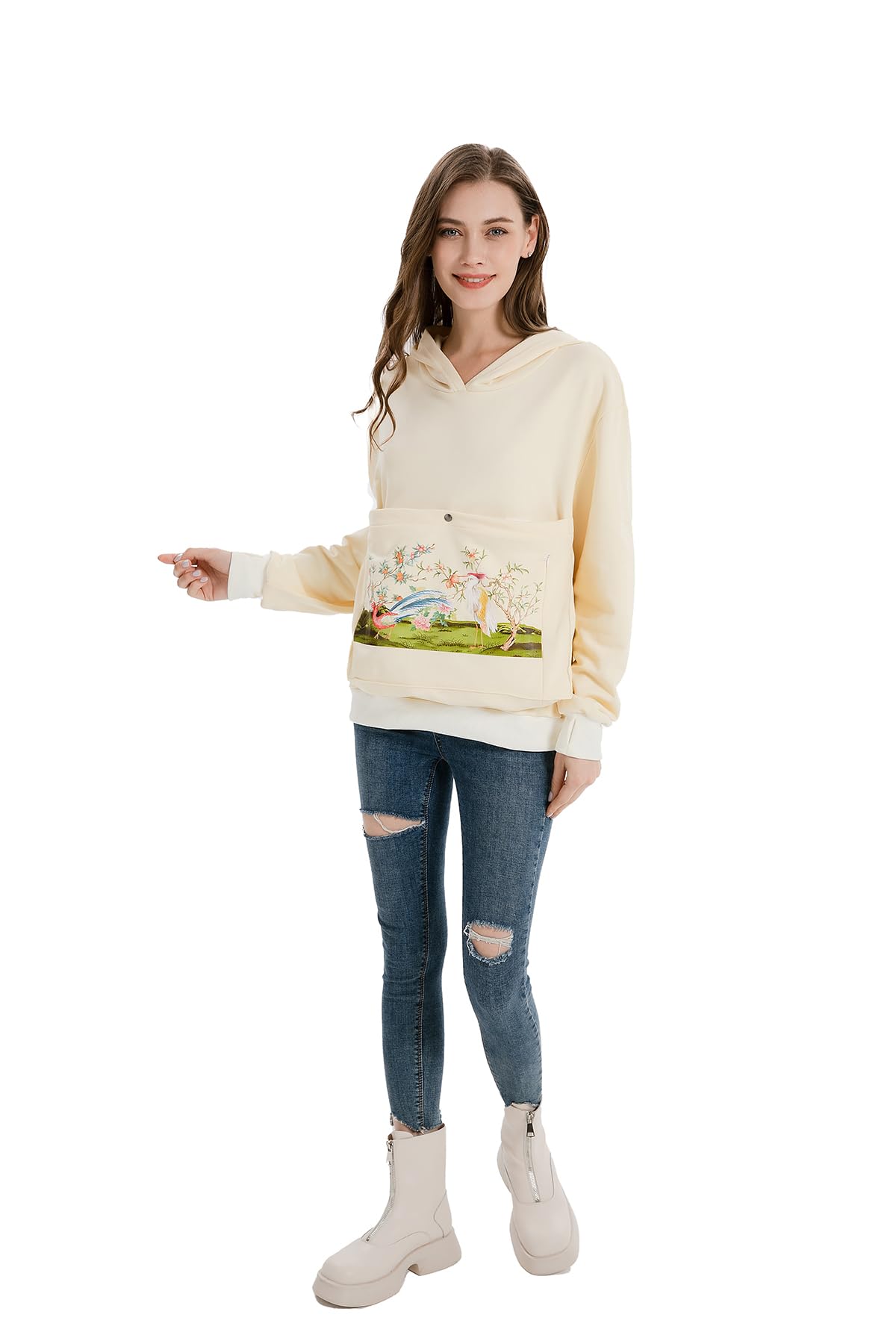 ALYC Cat Dog Carrier Hoodie Big Pet Pouch Sweatshirt Puppy Kitten Holder Pullover Top Graphic Print Kangaroo Hoodies Beige