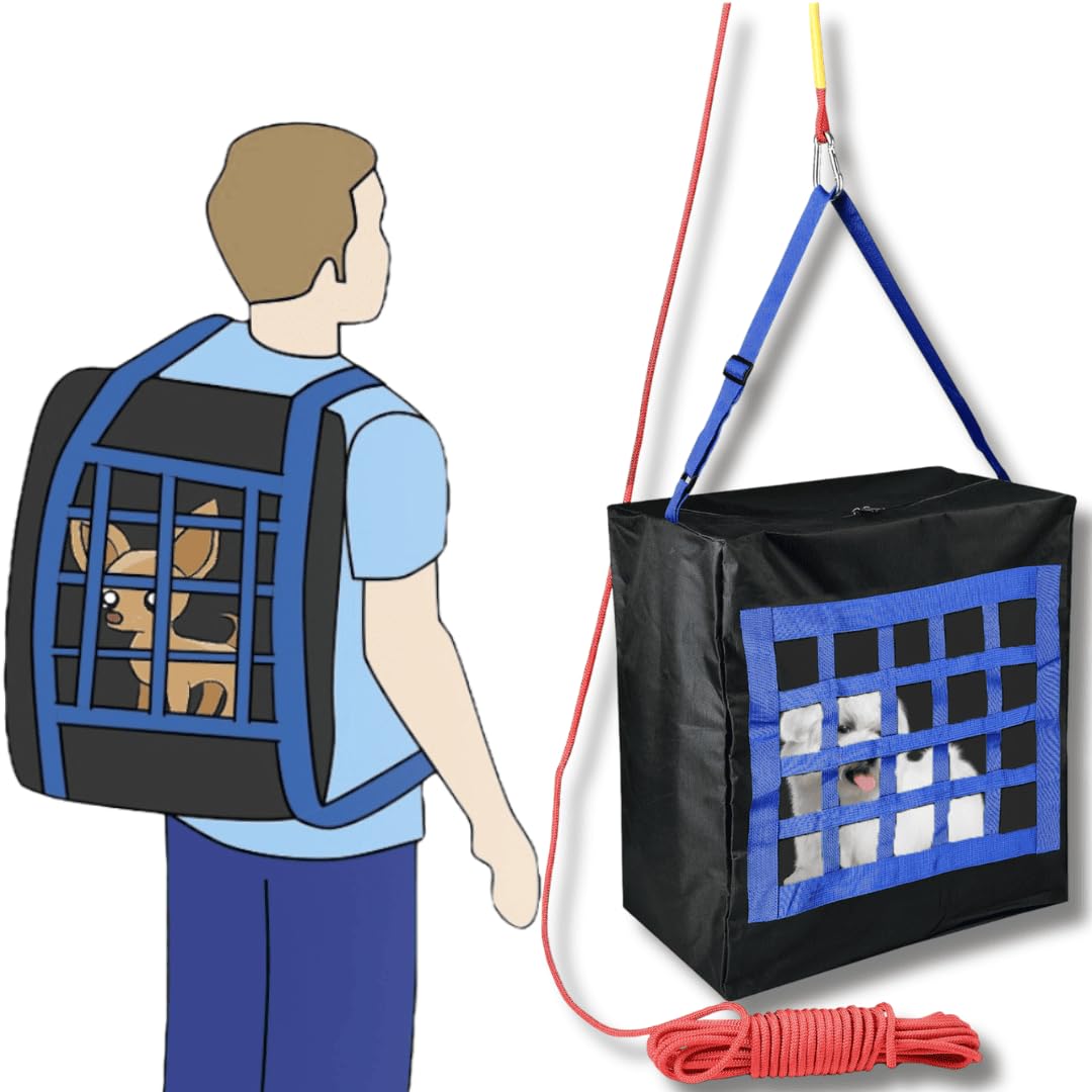 Pet Fire Rescue Bag Large up to 90 pounds - Pet Evacuation Kit - Emergency Pet Carrier - Fire Survival Tool for Dogs, Cats - Large Dog Backpack - 50ft Rope Included - Life-Saving & Compact